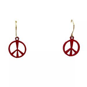 Vintage Peace Sign Earrings Red Metal Dangle
